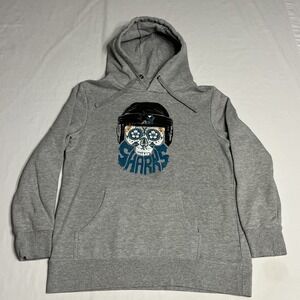 San Jose Sharks Sweatshirt Men's Large Gray NHL Fanatics Skull Beard Hoodie